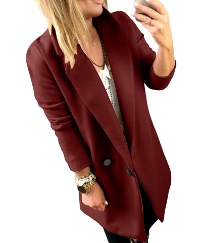 Women Double Breasted Pea Coat Winter Elegant Notched Collar Button Slim Long Wool Blend Peacoat Jacket Trench Coat Y6wine $2...