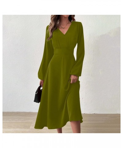 Spring Dresses for Women 2024 Prom Dresses Summer Casual Fashion V-Neck Solid Color Wedding Long Sleeve Formal Dress 1-army G...