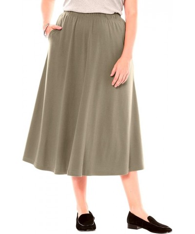 Women's Plus Size Long Flare A-Line Midi Skirt with Side Pockets Taupe $10.50 Skirts