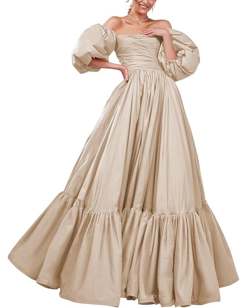 Puffy Sleeves Prom Dresses Long Ball Gown Off Shoulder Evening Gowns for Women Formal Wedding Dresses for Bride Champagne $36...