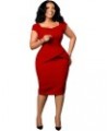 Women's Vintage Short Sleeve Bodycon Peplum Business Formal Work Pencil Long Midi Sheath Dress Red $18.90 Dresses