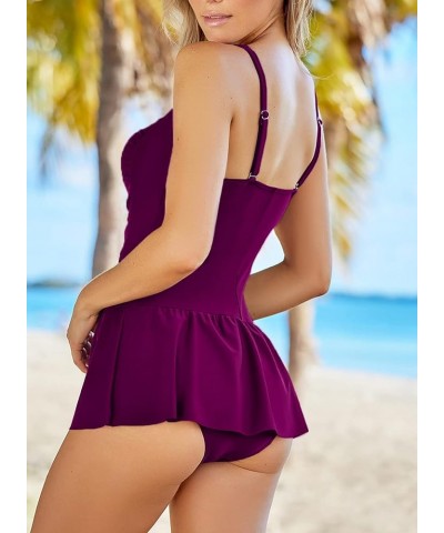 Womens Vintage Tummy Control One Piece Swimsuits Swimdress Push up Swimwear Bathing Suits Regular Purple $18.27 Swimsuits