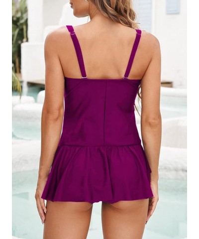 Womens Vintage Tummy Control One Piece Swimsuits Swimdress Push up Swimwear Bathing Suits Regular Purple $18.27 Swimsuits