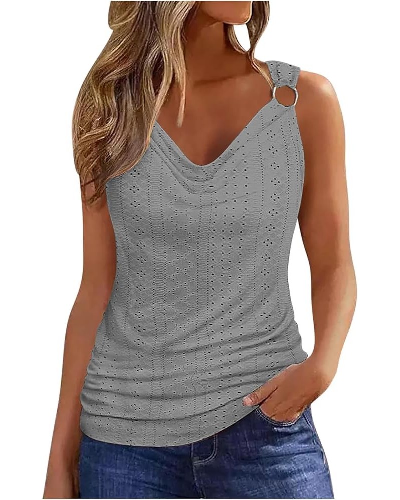 Summer Tank Tops for Women 2024 Sleeveless V Neck Tshirt Loose Fit Casual Hole Straps Blouses Workout Camisoles F-gray $5.69 ...