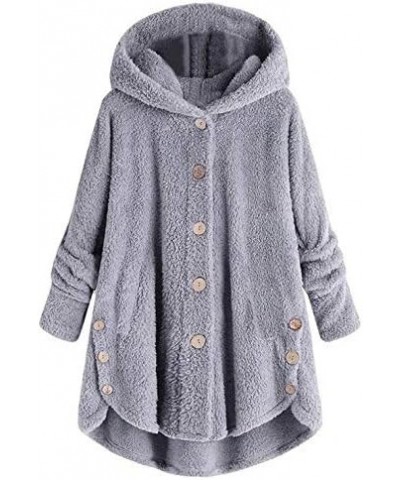 Warm Winter Coats for Women Plus Size Hooded Outwear Solid Plush Hoodies Button Woolen Jacket Loose Fit Cardigan Coat A-gray ...