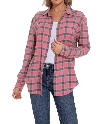 Women's Classic Plaid Button Down Shirt - Loose Fit and Long Sleeves Pink Plaid $12.45 Blouses