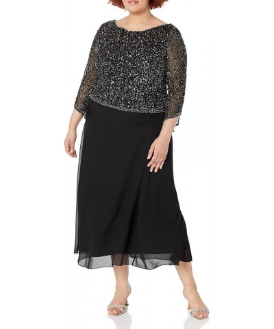 Women's Plus Size Long Beaded Dress with Cowl Neck Black/Gun/Mercury $28.75 Dresses