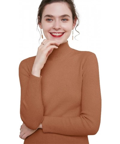 Womens Knit Mock Turtle Neck Wool Stretch Long Sleeve Pullover Sweater Golden Camel $11.75 Sweaters