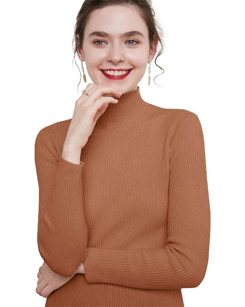 Womens Knit Mock Turtle Neck Wool Stretch Long Sleeve Pullover Sweater Golden Camel $11.75 Sweaters