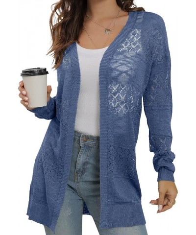 Casual Lightweight Long Sleeve Cardigan Loose Soft Drape Open Front Crochet Sweater Sun Protection Coverups Blue Gray $20.39 ...