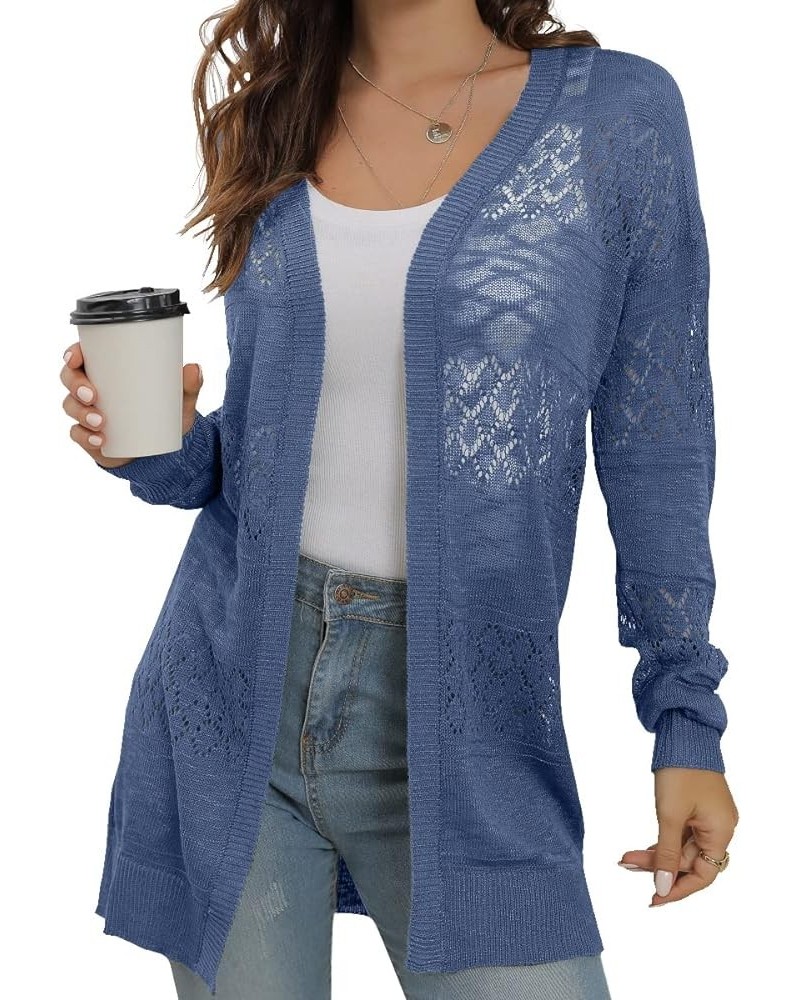 Casual Lightweight Long Sleeve Cardigan Loose Soft Drape Open Front Crochet Sweater Sun Protection Coverups Blue Gray $20.39 ...