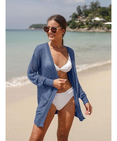 Casual Lightweight Long Sleeve Cardigan Loose Soft Drape Open Front Crochet Sweater Sun Protection Coverups Blue Gray $20.39 ...