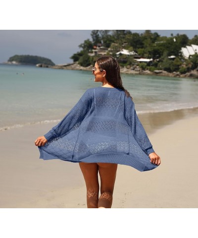 Casual Lightweight Long Sleeve Cardigan Loose Soft Drape Open Front Crochet Sweater Sun Protection Coverups Blue Gray $20.39 ...