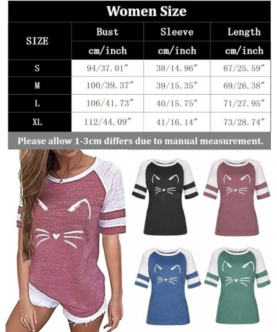 Women's Color Block Cat Print Sweatshirt Short Sleeve T Shirt Casual Top 01burgundy $12.95 Hoodies & Sweatshirts