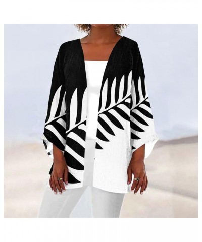 Women's 3/4 Sleeve Open Front Cardigan Sweater Ladies Casual Loose Outwear Elegant Shrugs Plus Size Kimono Outerwear C White ...