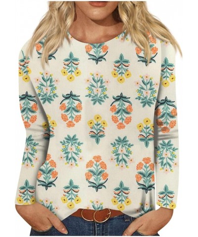 Fall Sweatshirts for Women Women's Fashion Casual Long Sleeve Floral Print Round Neck Pullover Top Blouse 1-beige $9.14 Blouses