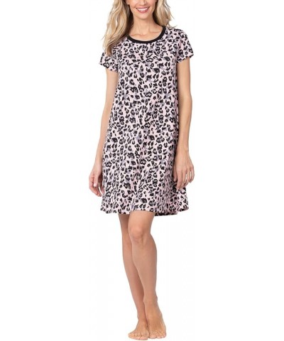 Sleep Shirts For Women - Short Nightgowns For Women, 100% Cotton Pink Leopard Print $18.28 Sleep & Lounge