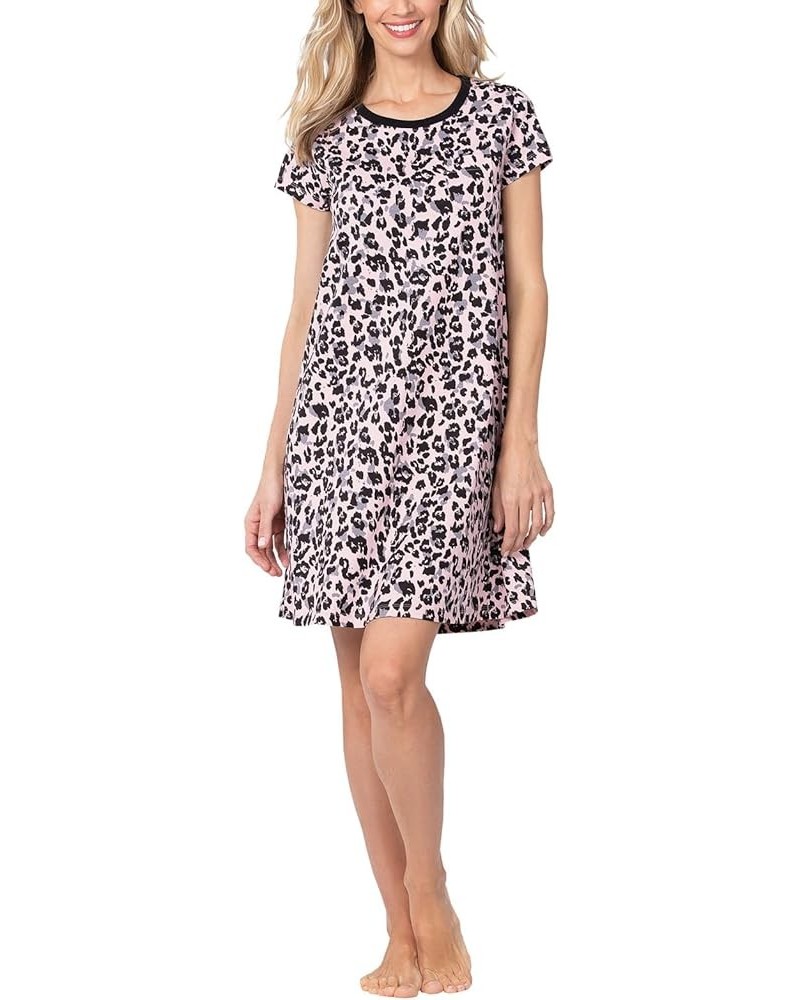 Sleep Shirts For Women - Short Nightgowns For Women, 100% Cotton Pink Leopard Print $18.28 Sleep & Lounge