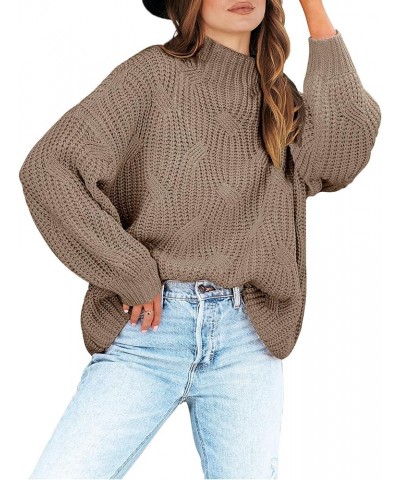 Women's Oversized Mock Turtle Neck Long Sleeve Casual Loose Fit Chunky Cable Knit Fall Pullover Sweater Top Brown $18.54 Swea...