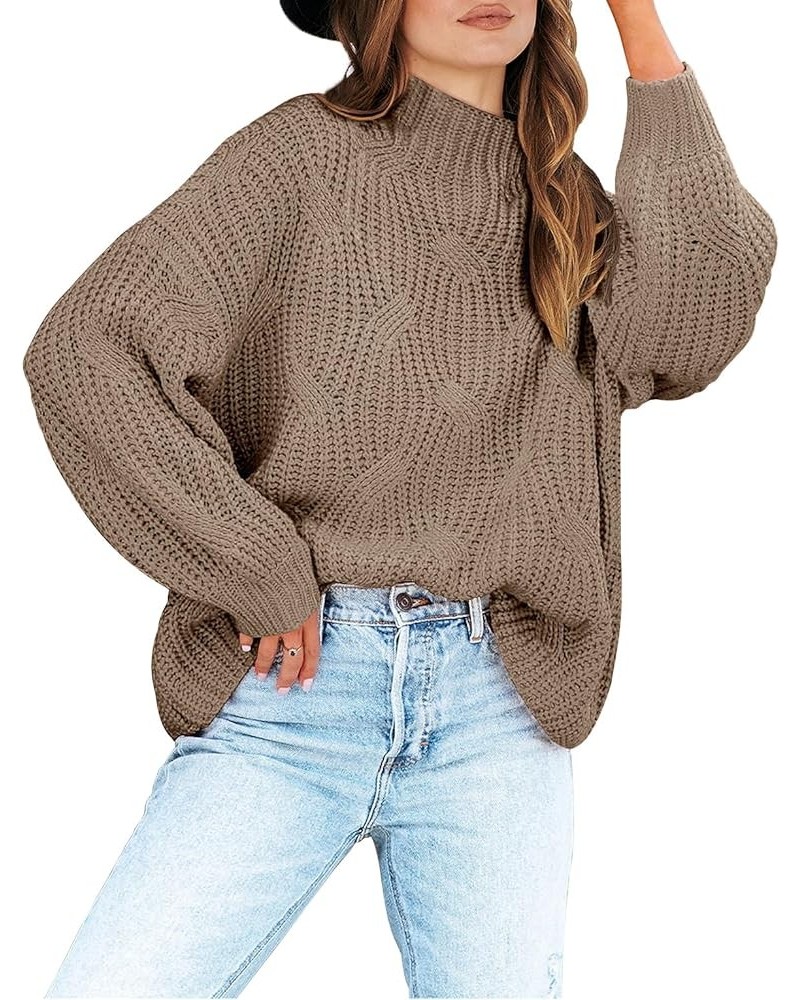 Women's Oversized Mock Turtle Neck Long Sleeve Casual Loose Fit Chunky Cable Knit Fall Pullover Sweater Top Brown $18.54 Swea...