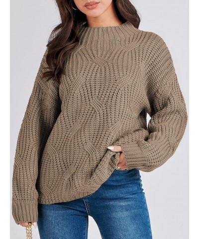 Women's Oversized Mock Turtle Neck Long Sleeve Casual Loose Fit Chunky Cable Knit Fall Pullover Sweater Top Brown $18.54 Swea...