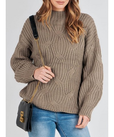 Women's Oversized Mock Turtle Neck Long Sleeve Casual Loose Fit Chunky Cable Knit Fall Pullover Sweater Top Brown $18.54 Swea...