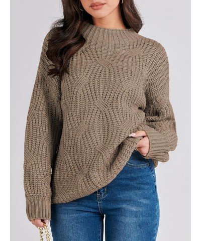 Women's Oversized Mock Turtle Neck Long Sleeve Casual Loose Fit Chunky Cable Knit Fall Pullover Sweater Top Brown $18.54 Swea...