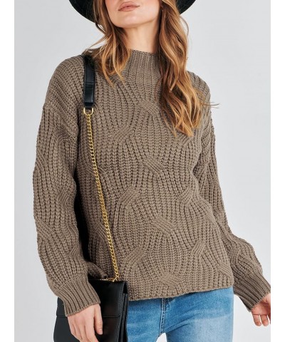 Women's Oversized Mock Turtle Neck Long Sleeve Casual Loose Fit Chunky Cable Knit Fall Pullover Sweater Top Brown $18.54 Swea...