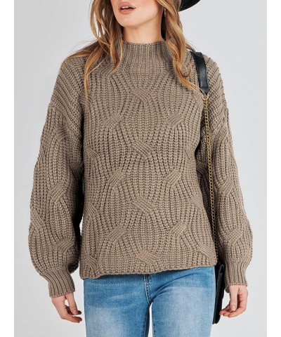 Women's Oversized Mock Turtle Neck Long Sleeve Casual Loose Fit Chunky Cable Knit Fall Pullover Sweater Top Brown $18.54 Swea...