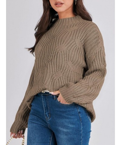 Women's Oversized Mock Turtle Neck Long Sleeve Casual Loose Fit Chunky Cable Knit Fall Pullover Sweater Top Brown $18.54 Swea...