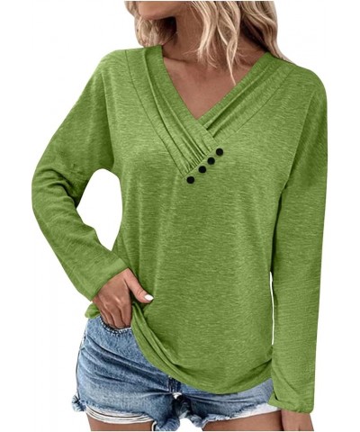 Shirts for Women,Women'S Pleated Button V Neck Tops Loose Long Sleeve Sweatshirt Pullover Comfy Fall T-Shirts 1-green $9.01 A...