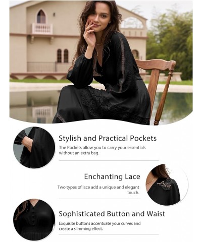 Long Sleeve Maxi Dress for Women V Neck Lace Boho Dress Flowy Fall Wedding Guest Dresses with Pockets Black $28.59 Dresses