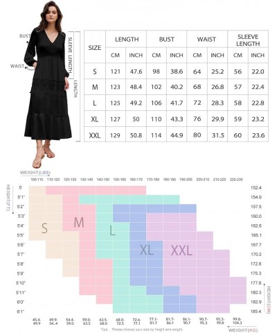 Long Sleeve Maxi Dress for Women V Neck Lace Boho Dress Flowy Fall Wedding Guest Dresses with Pockets Black $28.59 Dresses