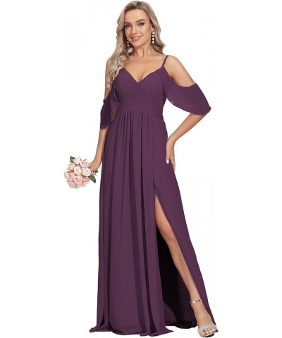 Spaghetti Strap Bridesmaid Dresses for Women with Slit Long Pleated Chiffon Formal Evening Dresses with Pockets Plum $32.15 D...