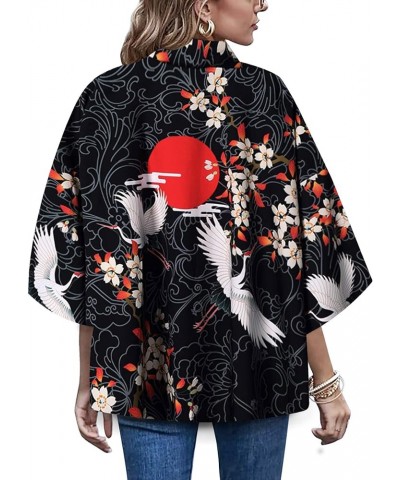 Womens Lightweight Cardigan Loose fit Dragon or Crane Japanese Kimono Cover up Black12934 $14.49 Sweaters