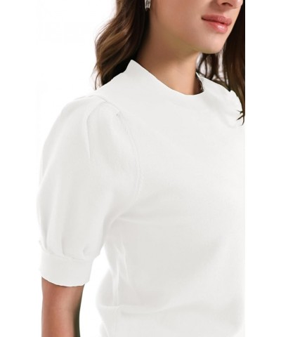 Women's Puff Short Sleeve Sweater Tops 2024 Crewneck Lightweight Knit Pullover Basic Solid Sweaters Blouse White $16.82 Sweaters