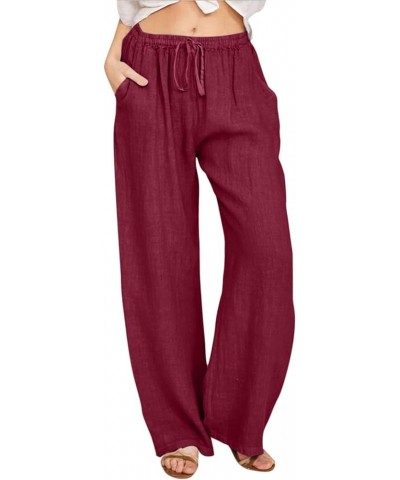 Women High Waist Wide Leg Pants 2024 Fashion Drawstring Elastic Beach Trousers Summer Comfy Straight Leg Long Pants Pockets 0...