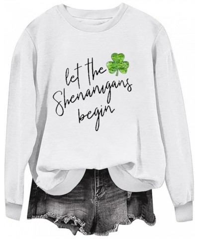 Women St Patricks Day Sweatshirt Long Sleeve Pullover Shirts Funny Shamrock Sweater Tops Cute Irish Outfits Clothing A09-whit...