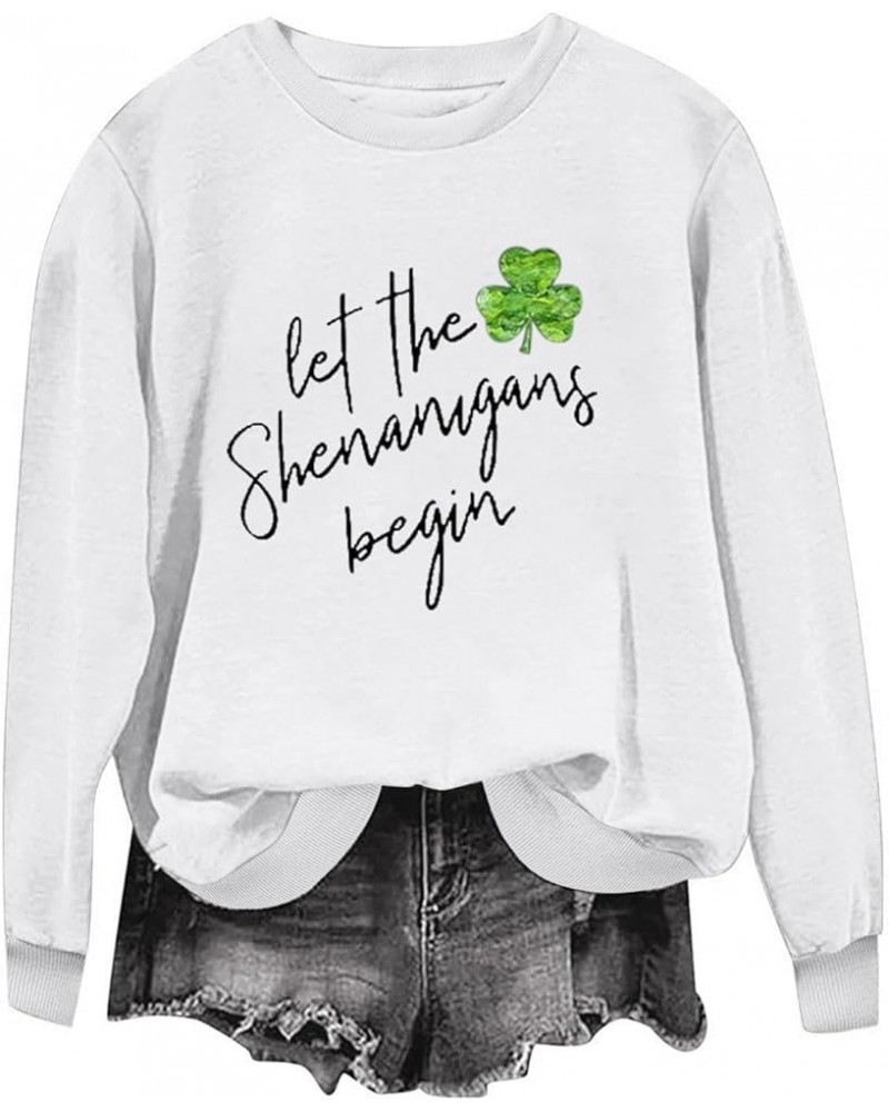 Women St Patricks Day Sweatshirt Long Sleeve Pullover Shirts Funny Shamrock Sweater Tops Cute Irish Outfits Clothing A09-whit...