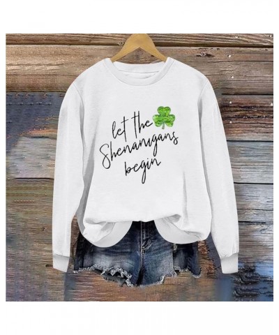 Women St Patricks Day Sweatshirt Long Sleeve Pullover Shirts Funny Shamrock Sweater Tops Cute Irish Outfits Clothing A09-whit...