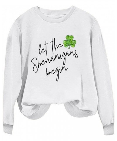 Women St Patricks Day Sweatshirt Long Sleeve Pullover Shirts Funny Shamrock Sweater Tops Cute Irish Outfits Clothing A09-whit...