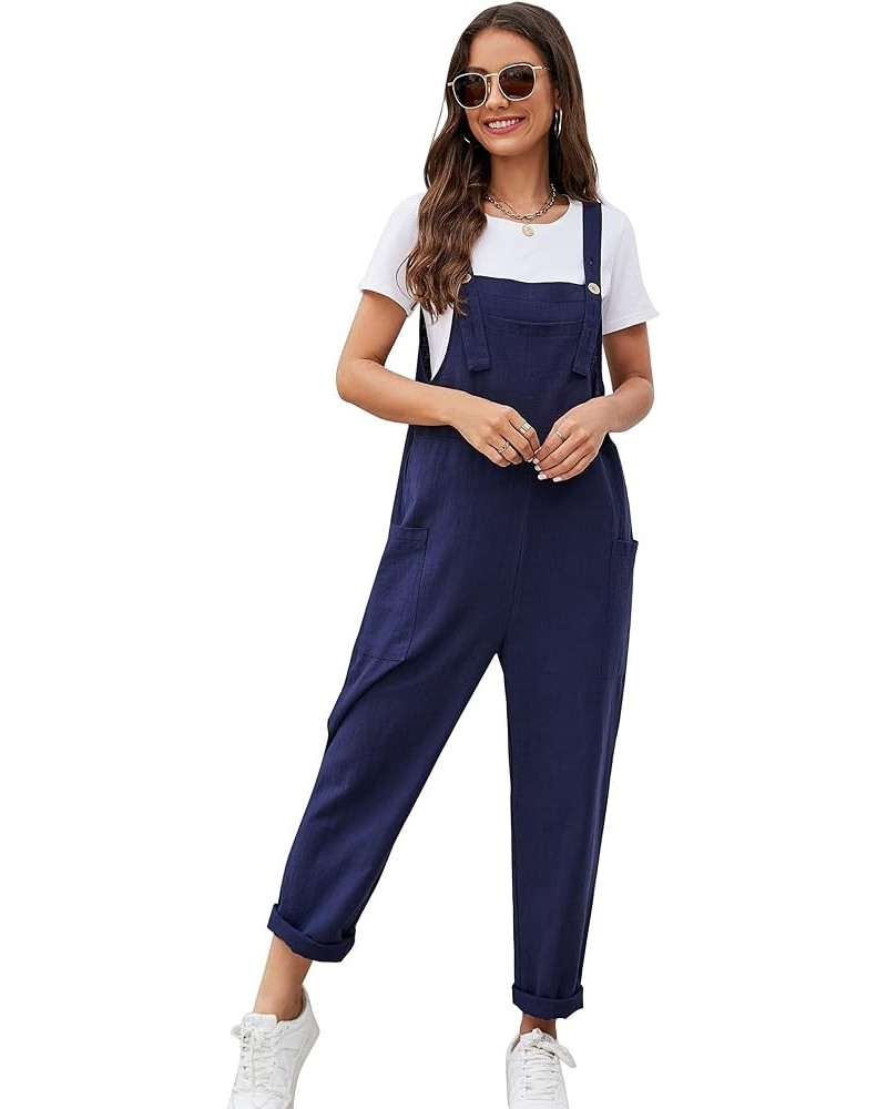 Women's Casual Cotton Overalls Wide Leg Loose Fit Jumpsuit Baggy Rompers with Pockets Navyblue $16.44 Overalls