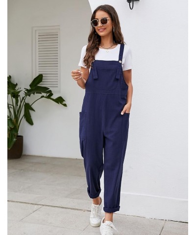 Women's Casual Cotton Overalls Wide Leg Loose Fit Jumpsuit Baggy Rompers with Pockets Navyblue $16.44 Overalls