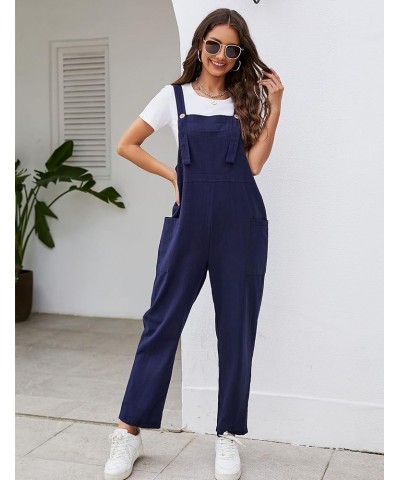 Women's Casual Cotton Overalls Wide Leg Loose Fit Jumpsuit Baggy Rompers with Pockets Navyblue $16.44 Overalls