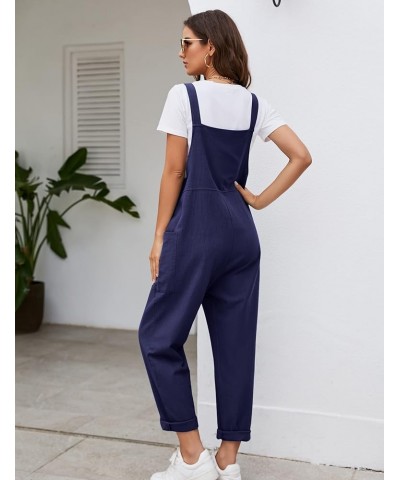 Women's Casual Cotton Overalls Wide Leg Loose Fit Jumpsuit Baggy Rompers with Pockets Navyblue $16.44 Overalls