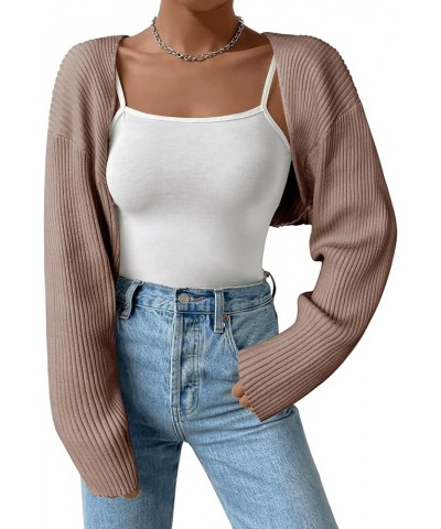 Women 2024 Fall Winter Shrug Sweater Long Sleeve Knit Bolero Crop Top Drop Shoulder Cardigan for Dresses Coffee $14.72 Sweaters