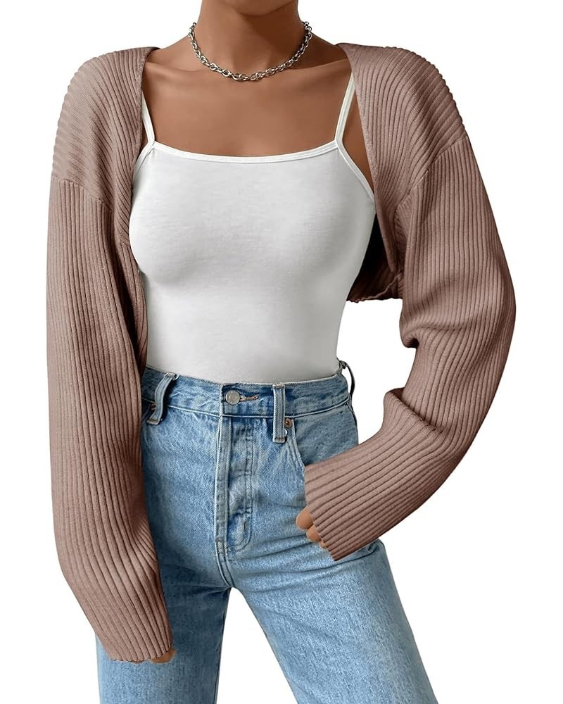 Women 2024 Fall Winter Shrug Sweater Long Sleeve Knit Bolero Crop Top Drop Shoulder Cardigan for Dresses Coffee $14.72 Sweaters