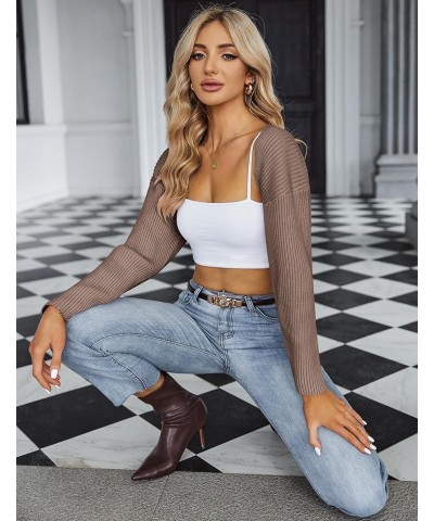 Women 2024 Fall Winter Shrug Sweater Long Sleeve Knit Bolero Crop Top Drop Shoulder Cardigan for Dresses Coffee $14.72 Sweaters