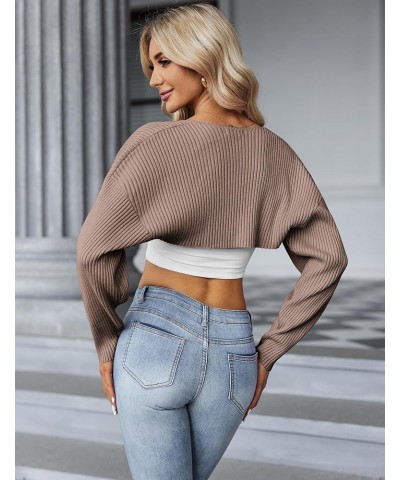 Women 2024 Fall Winter Shrug Sweater Long Sleeve Knit Bolero Crop Top Drop Shoulder Cardigan for Dresses Coffee $14.72 Sweaters