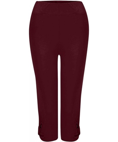 Capris Leggings for Women Summer 2023 High Waist Stretch Plus Size Cropped Pants Sexy Hollow Out Workout Pant B-wine $4.47 Le...